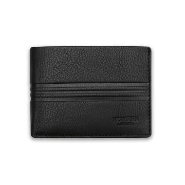 Small American-style leather purse with coin pocket in black, front view, on a white background - MONPIEL