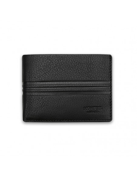 Cartera americana pequeña con monedero cuero en color negro con vista frontal sobre fondo blanco - MONPIEL