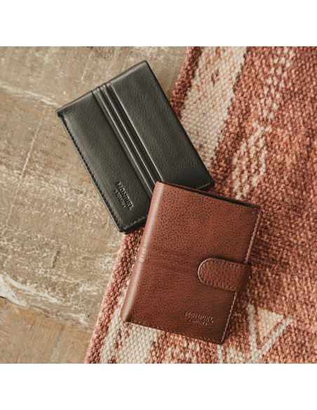 Portafoglio americano piccolo in pelle con portamonete nero e un portafoglio Havana - MONPIEL