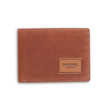 Cartera americana pequeña de piel en color azul con vista frontal sobre fondo blanco - MONPIEL 2