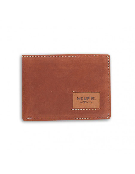 Small American-style leather wallet in Havana color, front view, on a white background - MONPIEL