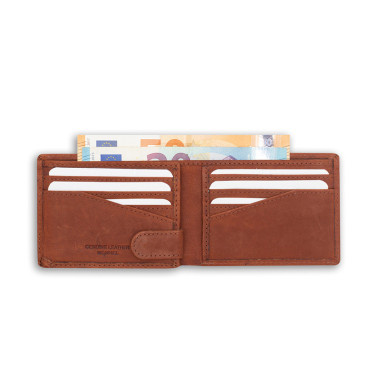 Small American leather wallet in blue, front view on white background - MONPIEL 2