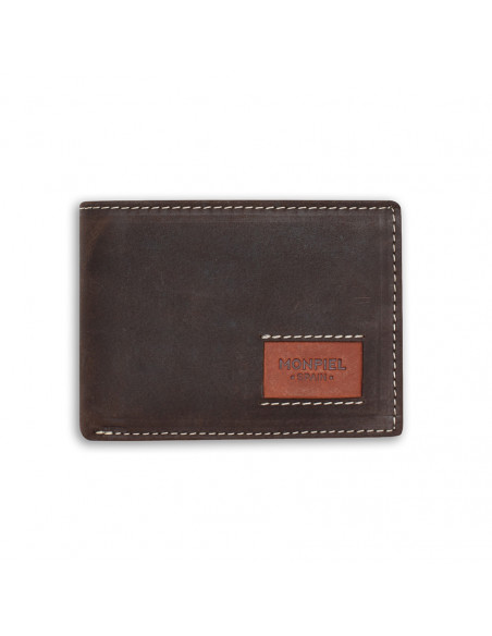 Petit portefeuille américain en cuir marron, vue de face sur fond blanc - MONPIEL