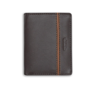 Billetero con monedero raya lateral de piel con vista frontal sobre fondo blanco - MONPIEL 2