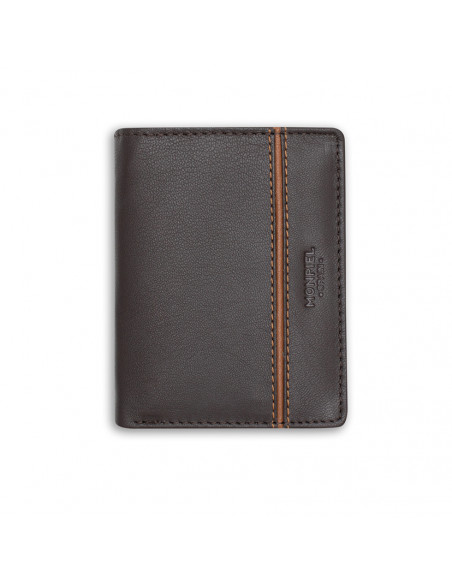 Leather billfold with lateral stripe and coin pocket, front view on white background - MONPIEL Leather billfold with lateral stripe and coin pocket, front view on white background - MONPIEL