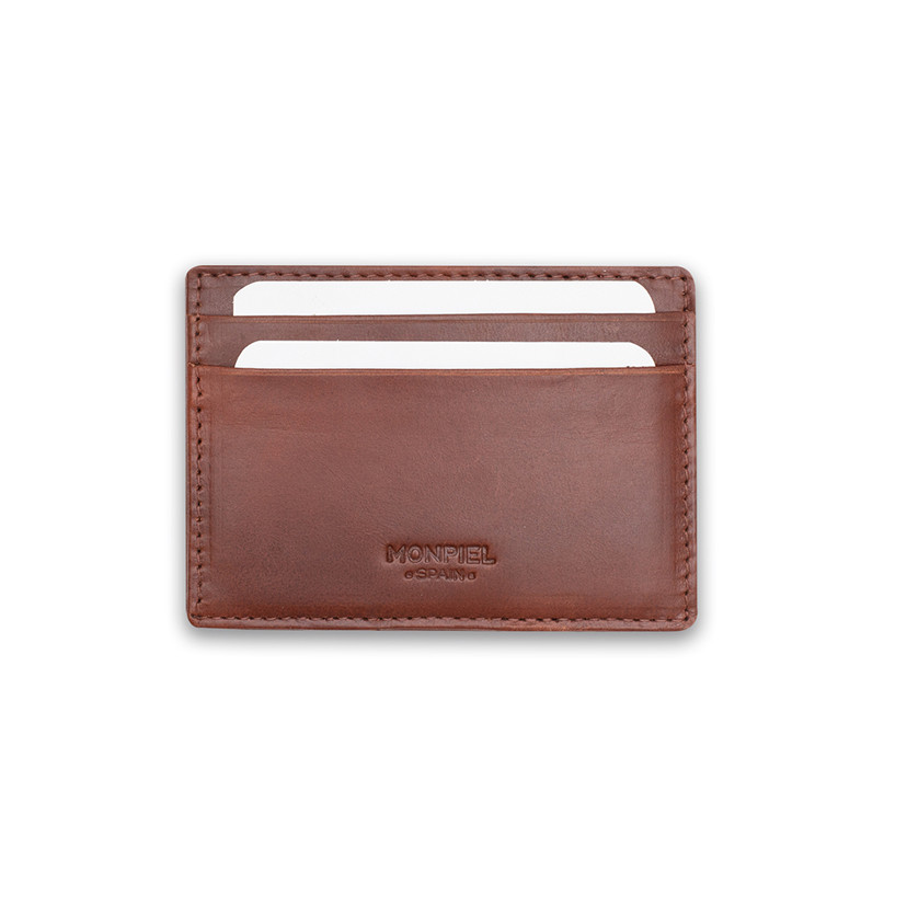 Magic leather cardholder in Havana color, front view, on a white background - MONPIEL