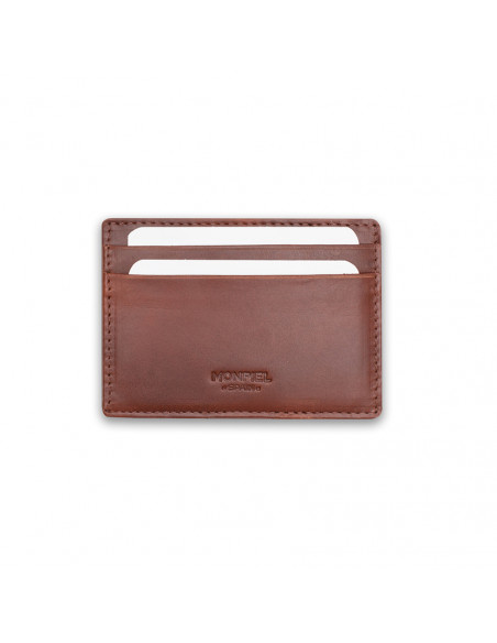 Magic leather card case in Havana color, front view, on a white background - MONPIEL Magic leather card case in Havana color, front view, on a white background - MONPIEL