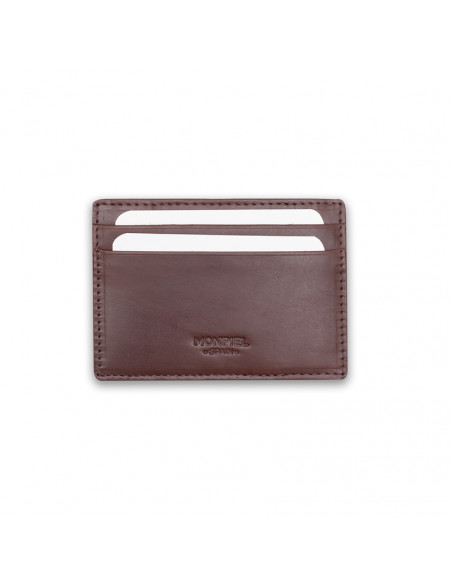 Porte-cartes magique en cuir couleur marron, vue de face sur fond blanc - MONPIEL
