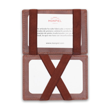 Magic leather cardholder in Havana color, front view, on a white background - MONPIEL 2