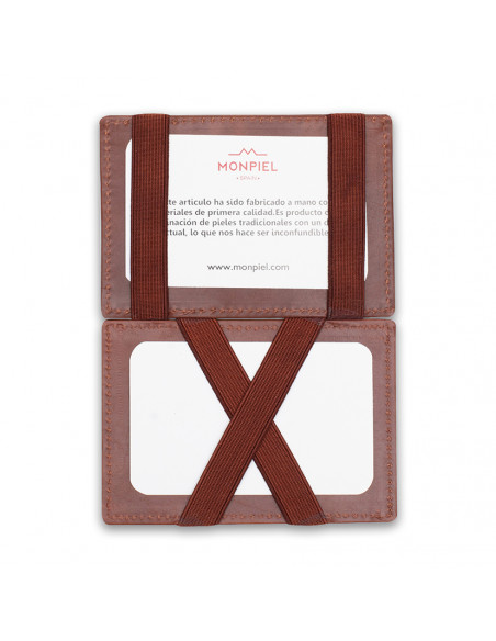 Magical leather cardholder in Havana color, open on white background - MONPIEL