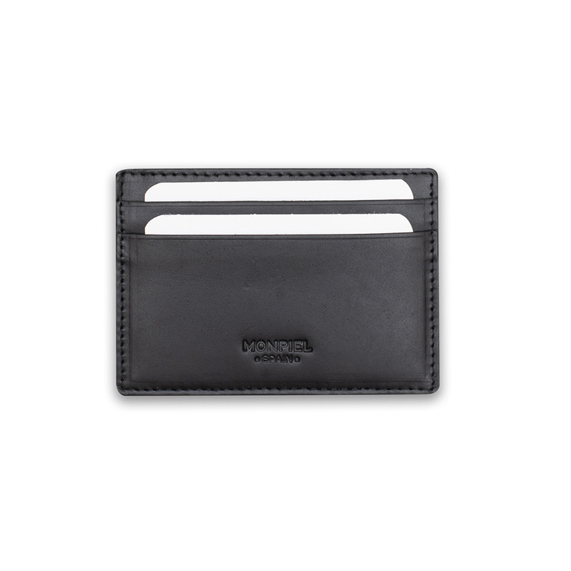 Magic leather cardholder in black color, front view, on a white background - MONPIEL