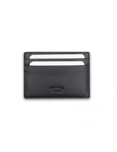 Magic leather card case in black color, front view, on a white background - MONPIEL Magic leather card case in black color, front view, on a white background - MONPIEL