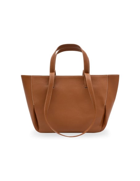 Leather basket bag in leather color with front view on white background - MONPIEL