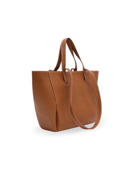 Lederkorb Tasche in Lederfarbe mit Perspektivenansicht auf weißem Hintergrund - MONPIEL