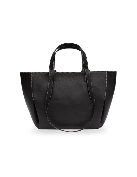 Bolso canasto piel en color negro con vista frontal sobre fondo blanco - MONPIEL
