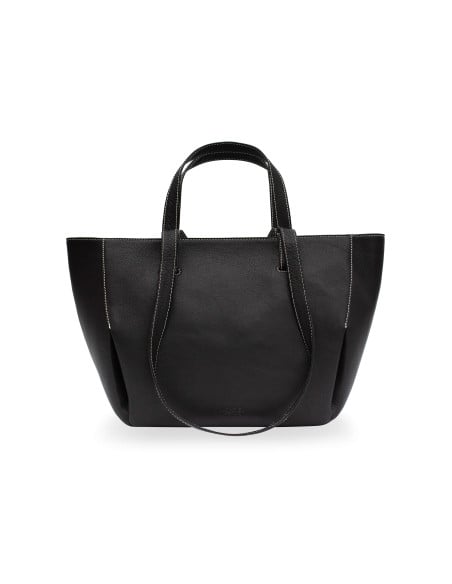Borsa a cestino in pelle nera con vista frontale su sfondo bianco - MONPIEL