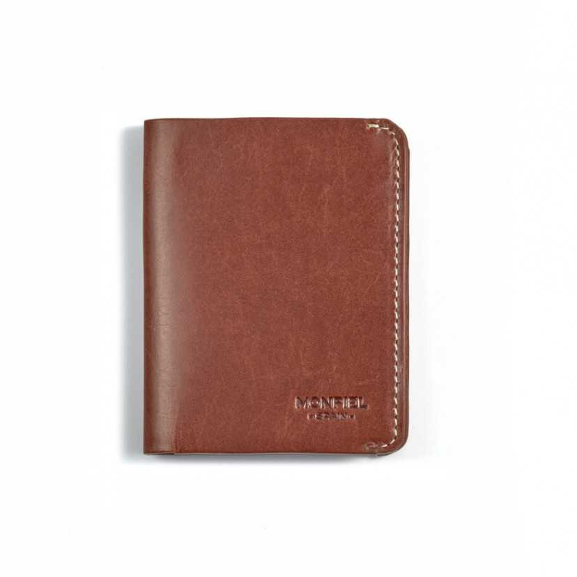 Small men’s leather wallet with bill compartment and coin pocket in Havana color, front view, on a white background - MONPIEL