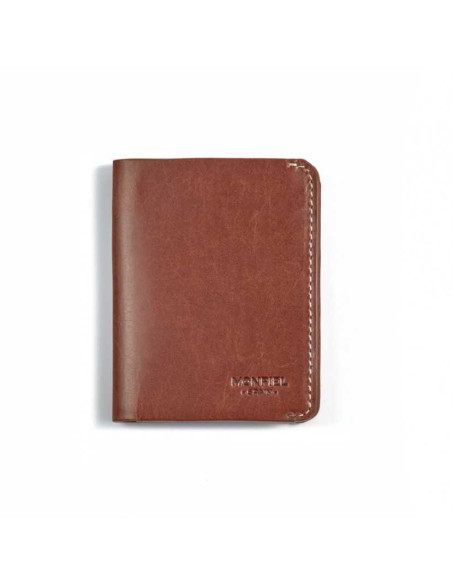 Small leather wallet for men with billfold and coin pocket in Havana color, front view on white background - MONPIEL