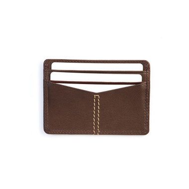 Porte-cartes en cuir style western, couleur marron, vue de face sur fond blanc - MONPIEL 2