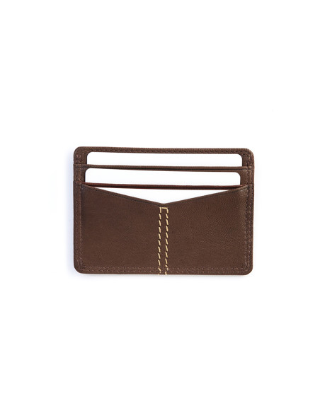 Western leather cardholder in brown color, rear view, on a white background - MONPIEL Western leather cardholder in brown color, rear view, on a white background - MONPIEL