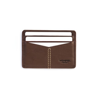 Western leather cardholder in brown color, front view, on a white background - MONPIEL 2
