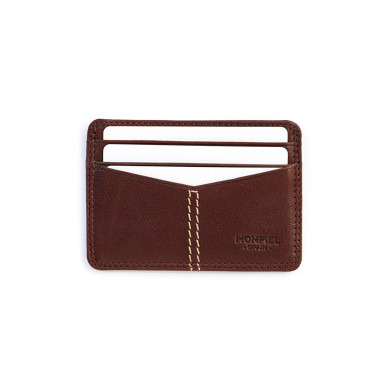 Porte-cartes en cuir style western, couleur marron, vue de face sur fond blanc - MONPIEL 2