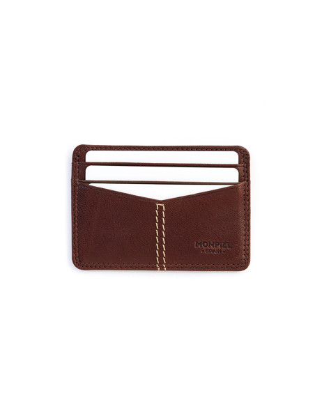 Western leather cardholder in Havana color, front view, on a white background - MONPIEL Western leather cardholder in Havana color, front view, on a white background - MONPIEL