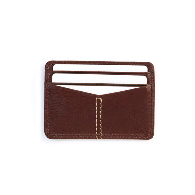 Porte-cartes en cuir style western, couleur marron, vue de face sur fond blanc - MONPIEL 2