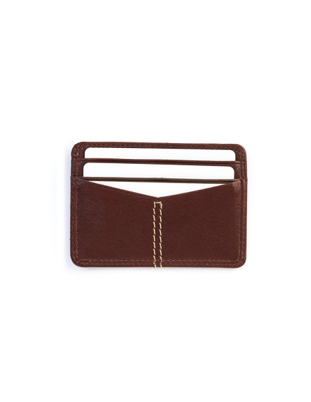Western leather cardholder in Havana color, rear view, on a white background - MONPIEL Western leather cardholder in Havana color, rear view, on a white background - MONPIEL