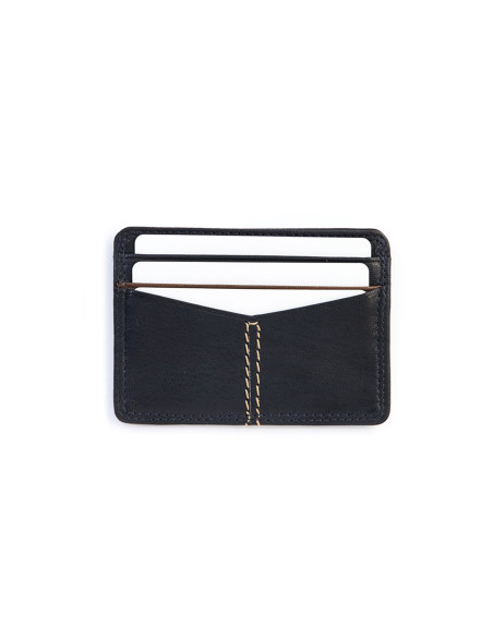 Western leather cardholder in navy color, rear view, on a white background - MONPIEL Western leather cardholder in navy color, rear view, on a white background - MONPIEL