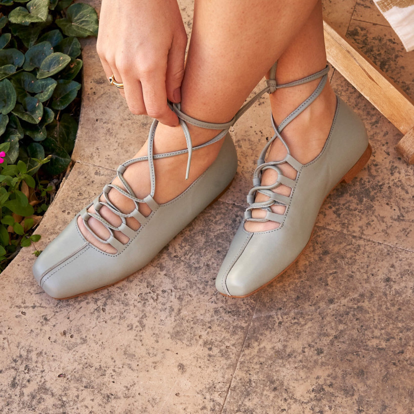 Mint leather ballet lace-up