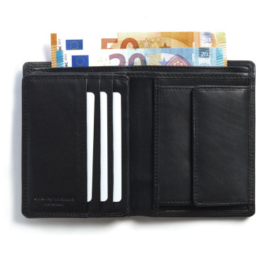 Cartera de piel xl con monedero en color negro con vista frontal sobre fondo blanco - MONPIEL 2