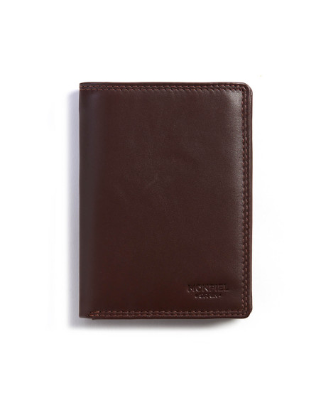 XL leather wallet with coin pocket, brown, front view on white background - MONPIEL