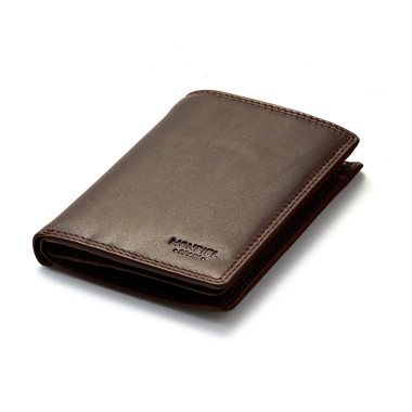 XL leather wallet with coin pocket, brown, front view on white background - MONPIEL 2