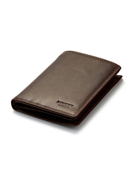 Cartera de piel xl con monedero en color marrón con vista frontal sobre fondo blanco - MONPIEL