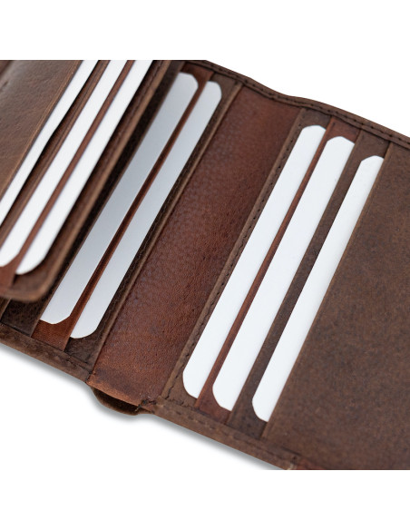 Cartera billetera goma de piel en color marrón con ranuras para tarjetas en primer plano - MONPIEL
