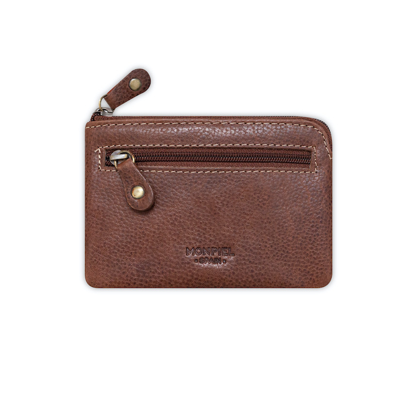 Havana leather coin purse for men, front view, on a white background - MONPIEL