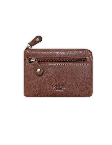 Havana leather coin purse for men, front view, on a white background - MONPIEL Havana leather coin purse for men, front view, on a white background - MONPIEL