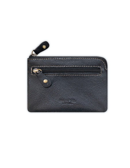 Black leather men’s wallet, front view, on a white background - MONPIEL