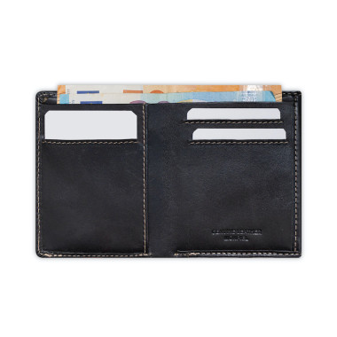 Cartera de hombre de piel pequeña con billetero y monedero en color habana con vista frontal sobre fondo blanco - MONPIEL 2