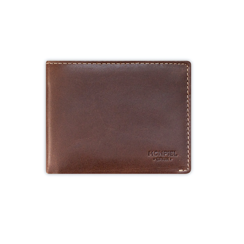 Men’s brown leather wallet, front view, on a white background - MONPIEL