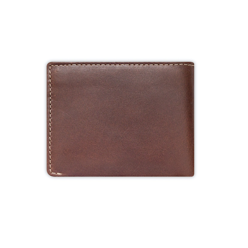 Men’s brown leather wallet, rear view, on a white background - MONPIEL