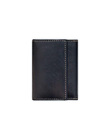 Portafoglio pocket con moneta in pelle nera, vista posteriore su sfondo bianco - MONPIEL