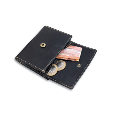 Cartera pocket con monedero de piel en color cuero con vista frontal sobre fondo blanco - MONPIEL 2