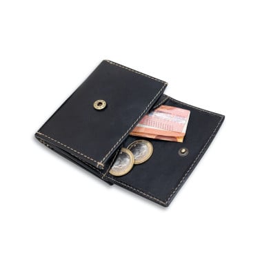 Tan leather pocket wallet with coin purse, shown from the front on a white background - MONPIEL 2