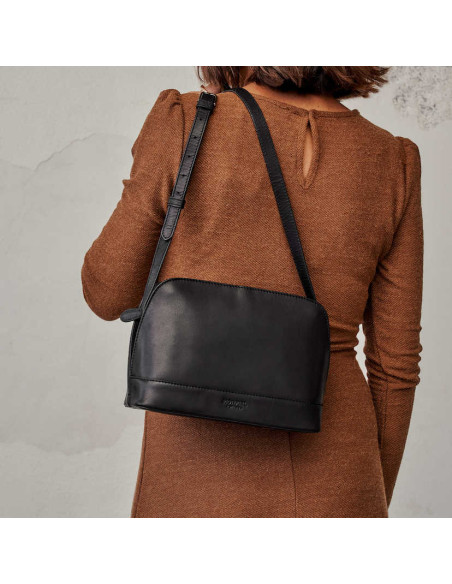 Borsa media in pelle nera, portata sulla schiena - MONPIEL