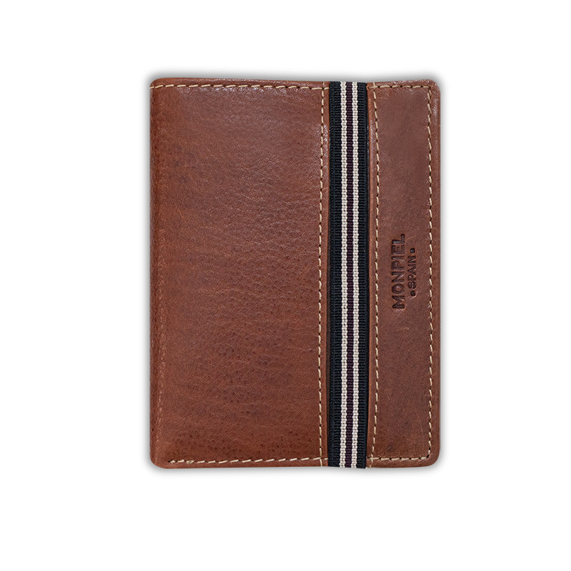 Havana leather wallet with coin purse and rubber detail, front view on a white background - MONPIEL