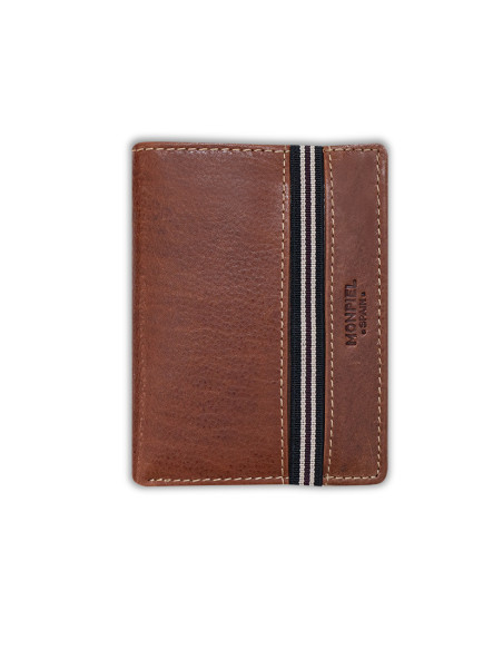 Havana leather wallet with coin purse and rubber detail, front view on a white background - MONPIEL