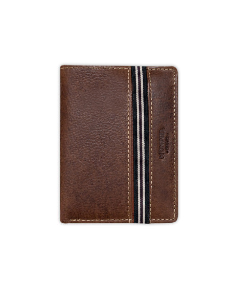 Cartera billetera con monedero goma de piel en color marrón con vista frontal sobre fondo blanco - MONPIEL