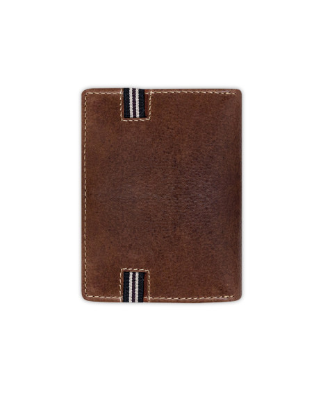 Brown leather wallet with money clip, back view on a white background - MONPIEL